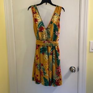 Yellow tropical leaf flower dress
